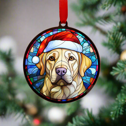 Labrador Yellow in Santa Hat Suncatcher Decoration